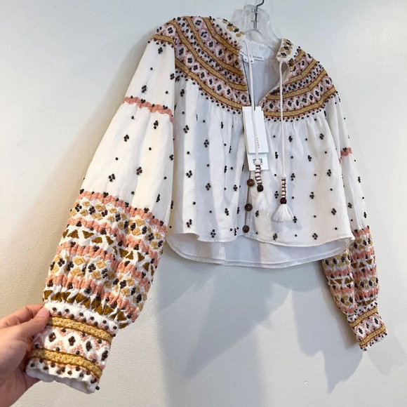 Veronica Beard Fernanda White Bohemian Embroidered Beaded Cropped Jacket XS NWT - Picture 6 of 10